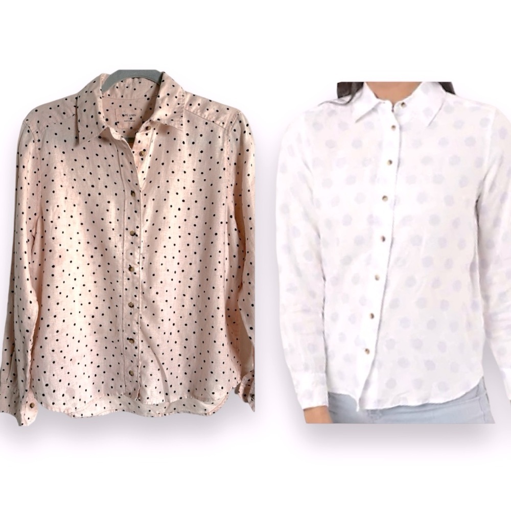 Pure Linen Pink Black Polka Dot Long Sleeve Shirt Size 12